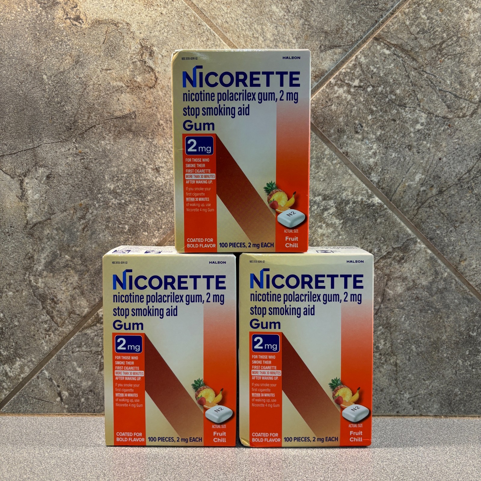 3x – Nicorette 2mg Nicotine Gum Fruit Chill 100 Pieces (300) – 11/2028 Exp