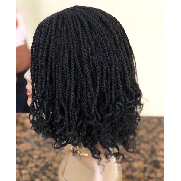 Short Bob Twisted Braids Wig Curly Black Wigs Synthetic Braided Wigs None Lace