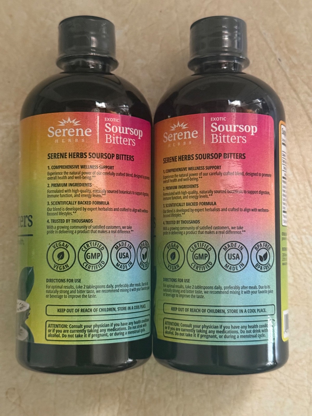 2 Packs Serene Herbs Exotic Soursop Bitters Liquid Gut Health Detox Gut Hesalth