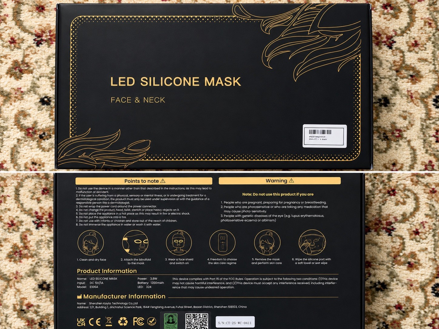 NEW Sealed LED Silicone Face & Neck Light Therapy Mask 324 LED Rechargeable