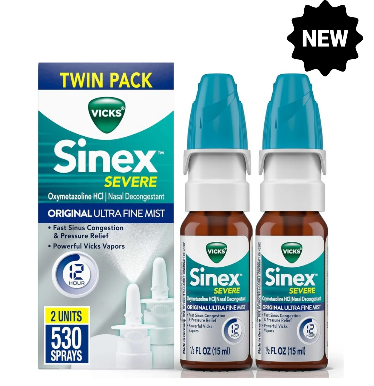 Vicks Sinex SEVERE Nasal Spray, Original Ultra Fine Mist, 2-Pack, 0.5 FL OZ