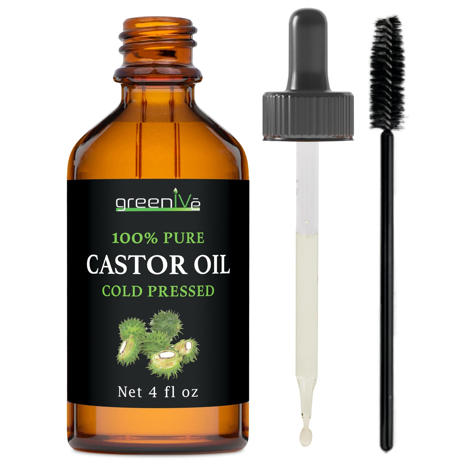 GreenIVe 100% Pure Castor Oil 4oz Cold Pressed Hexane Free Glass Bottle