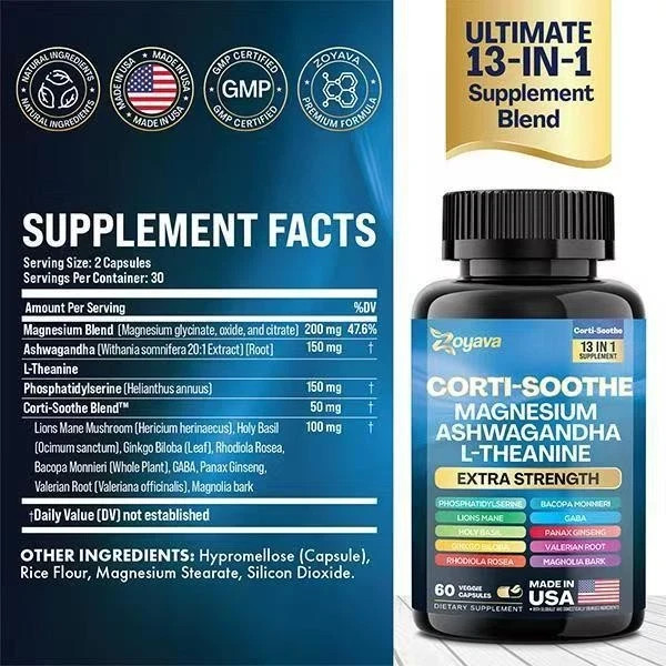 13-in-1 Cortisol & Myo-Inositol Supplement, Stress Support 150 Capsules