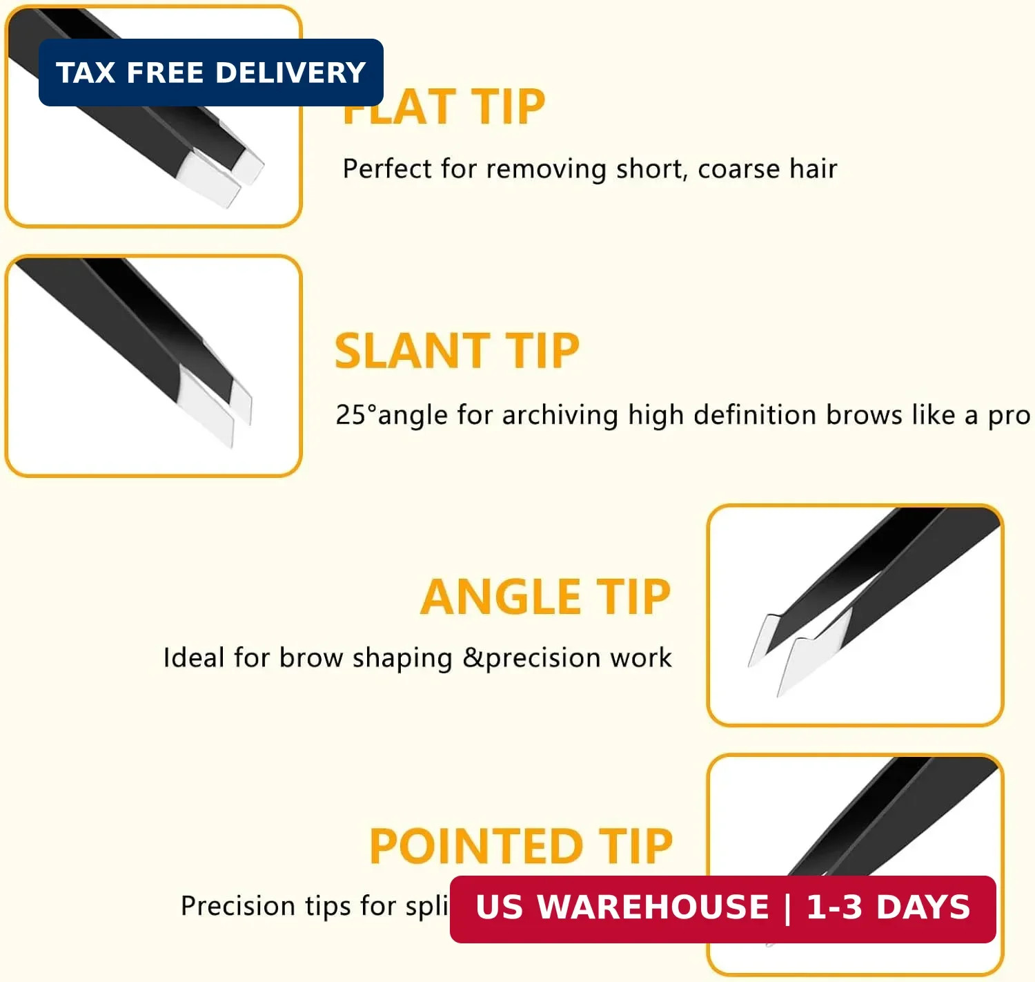 4 PCS Stainless Steel Tweezers Set – Precision Tweezers for Ingrown Hair, Facial