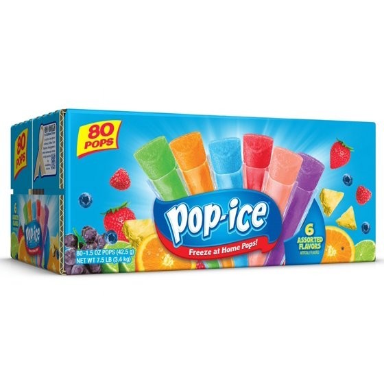 Pop-Ice Assorted Fruit Freezer Ice Pops, Gluten-Free Frozen Snack, 1.5 oz, 80 Ct