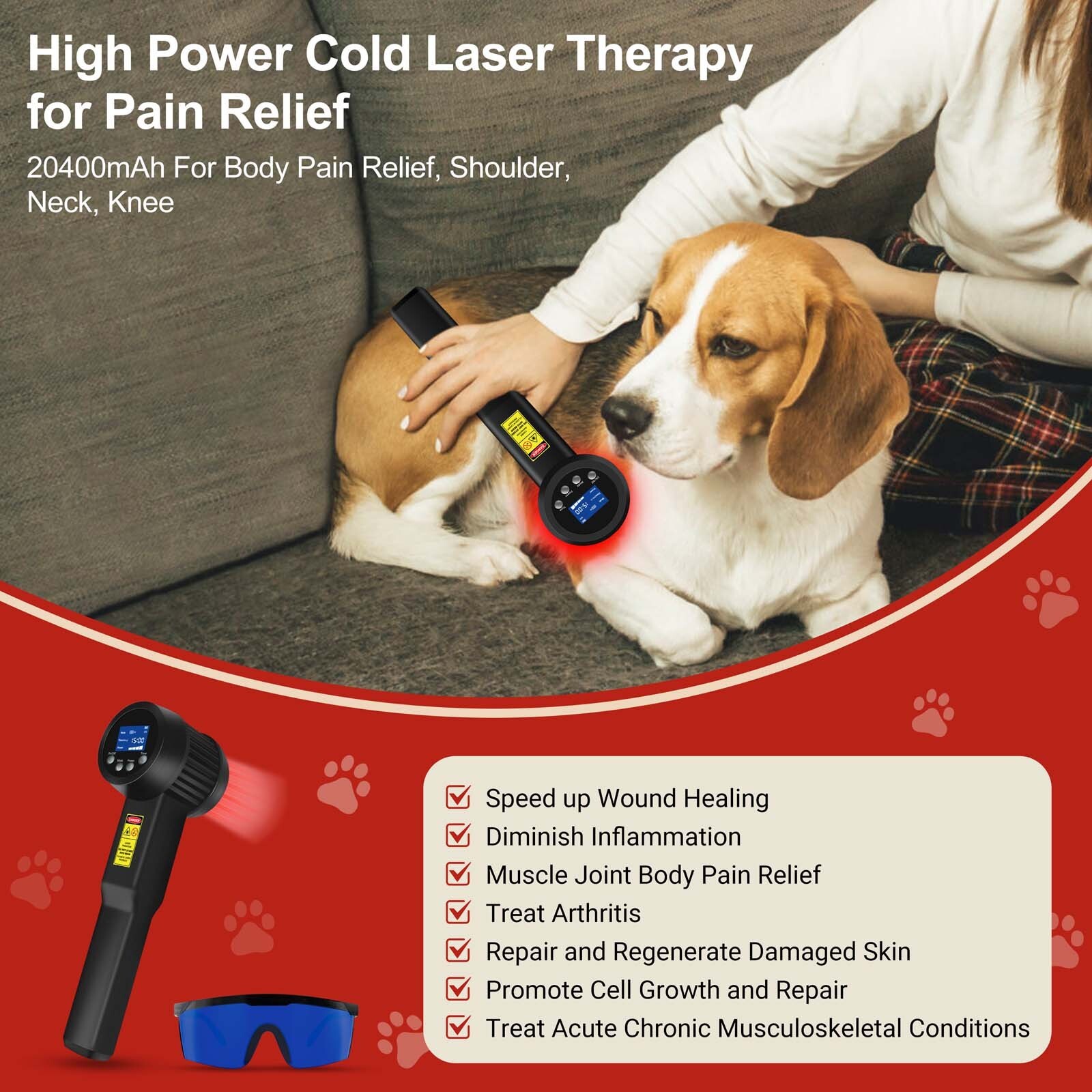 5000mW Red Light Laser Therapy Device 808nm 905nm for Herniated Disc Body Pain