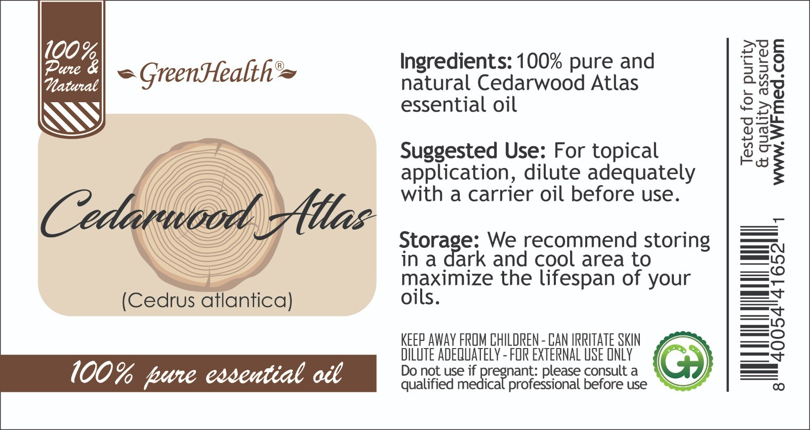 GreenHealth Cedarwood Atlas Essential Oil 100% Pure Many Sizes Free Shipping