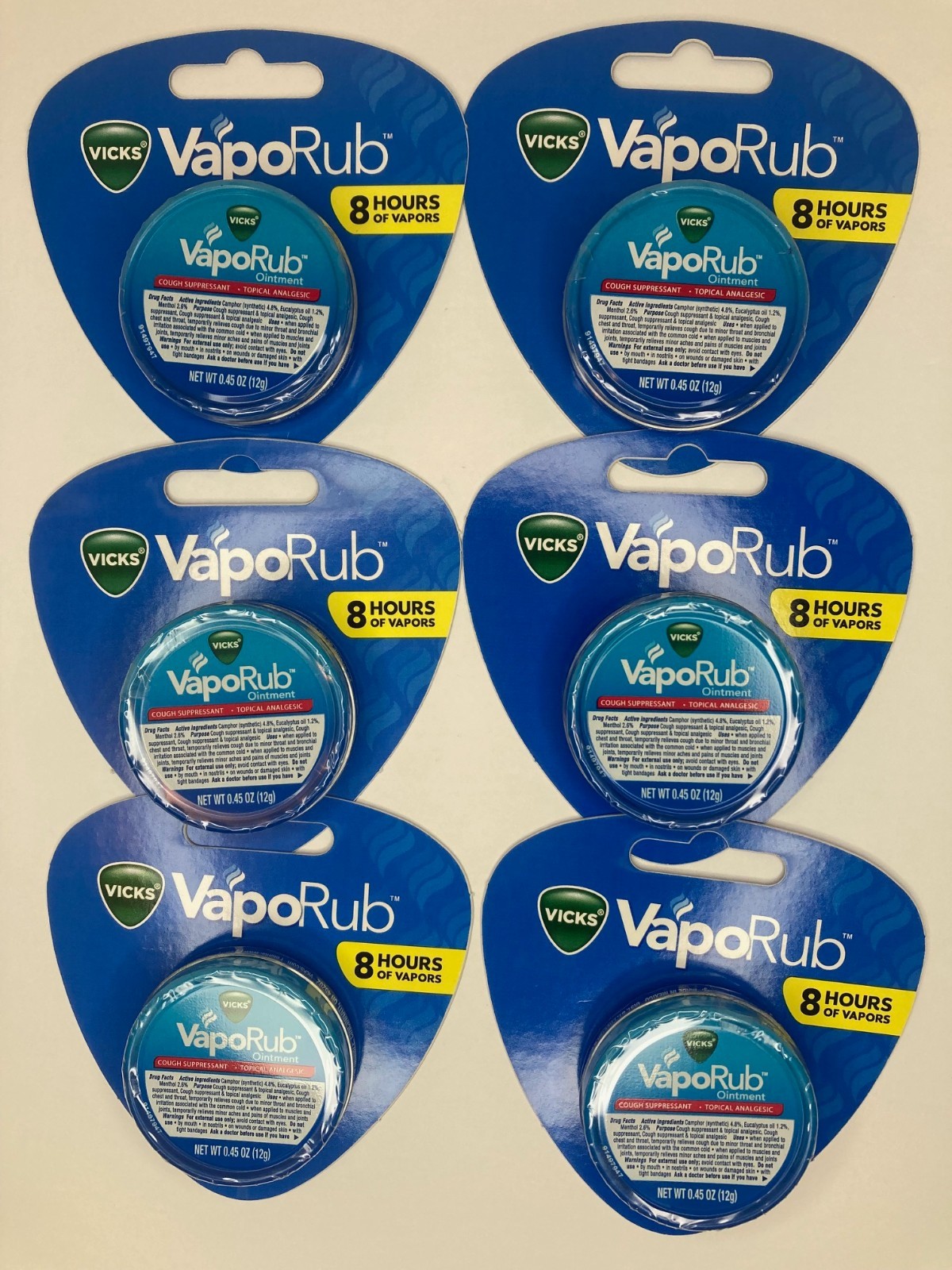 Lot of 6 Vicks VapoRub Cough Suppressant Topical Analgesic Ointment 0.45oz