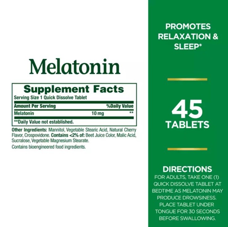 Nature’s Bounty Melatonin 10 mg 100% Drug Free Sleep Aid, 45 Tablets Exp 12/25
