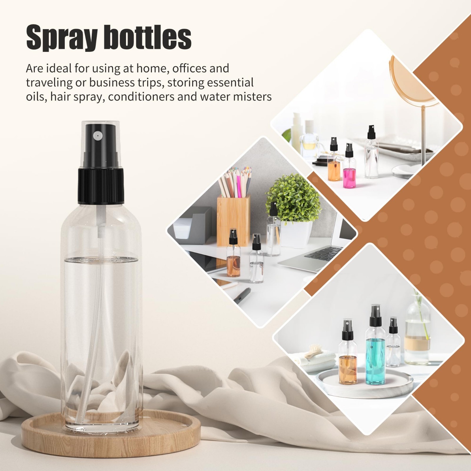 50PCS 3.4oz Clear Travel Spray Bottles – Refillable Fine Mist for Skin, Hair, Pl