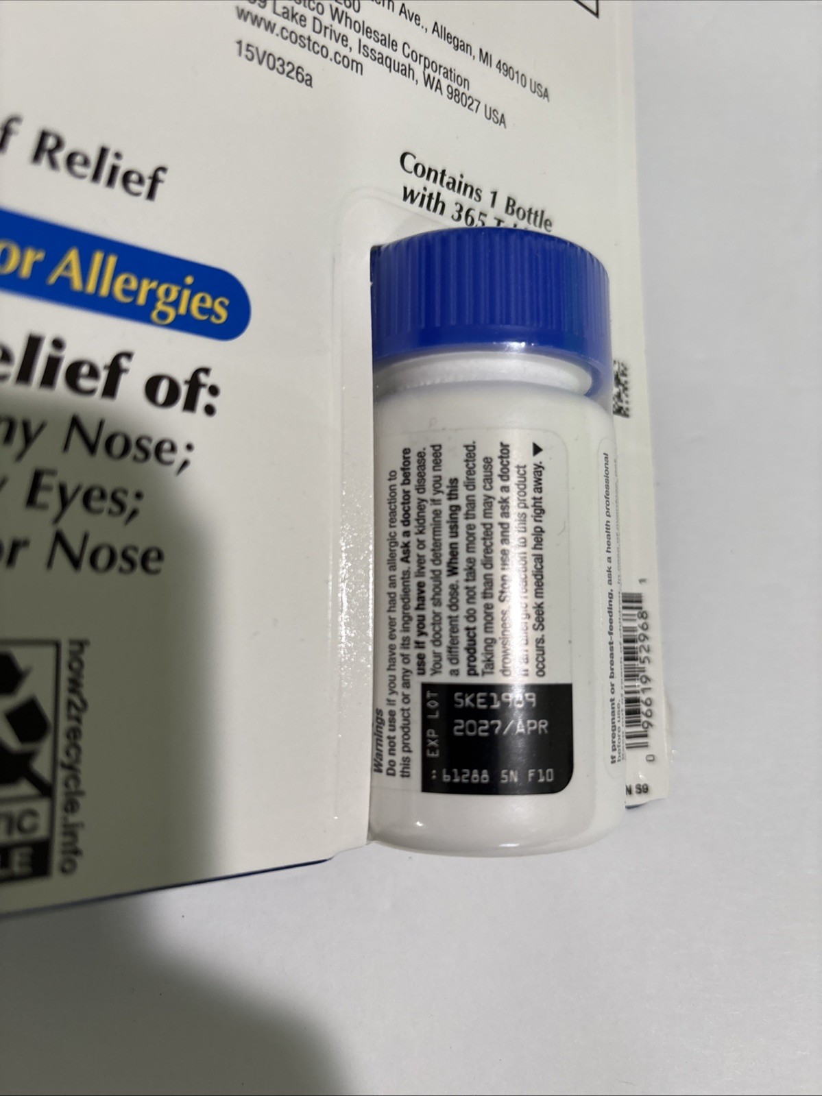 Kirkland Signature Non-Drowsy AllerClear Antihistamine 10 mg., 365 Tablets