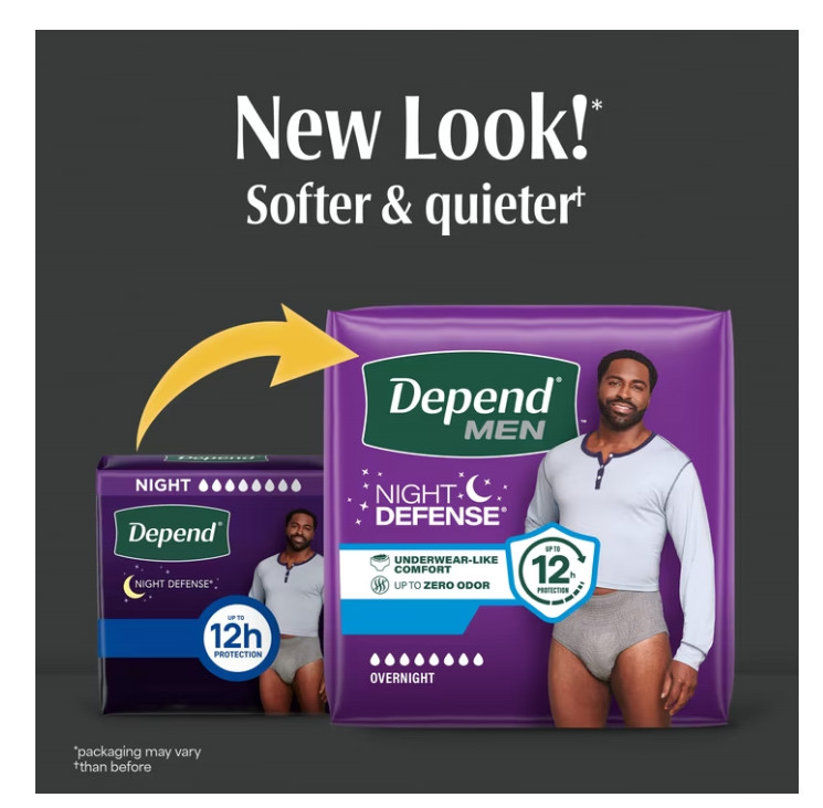 Depend Night Defense Incontinence Underwear for Men, Adult Diapers, L, 56 Count