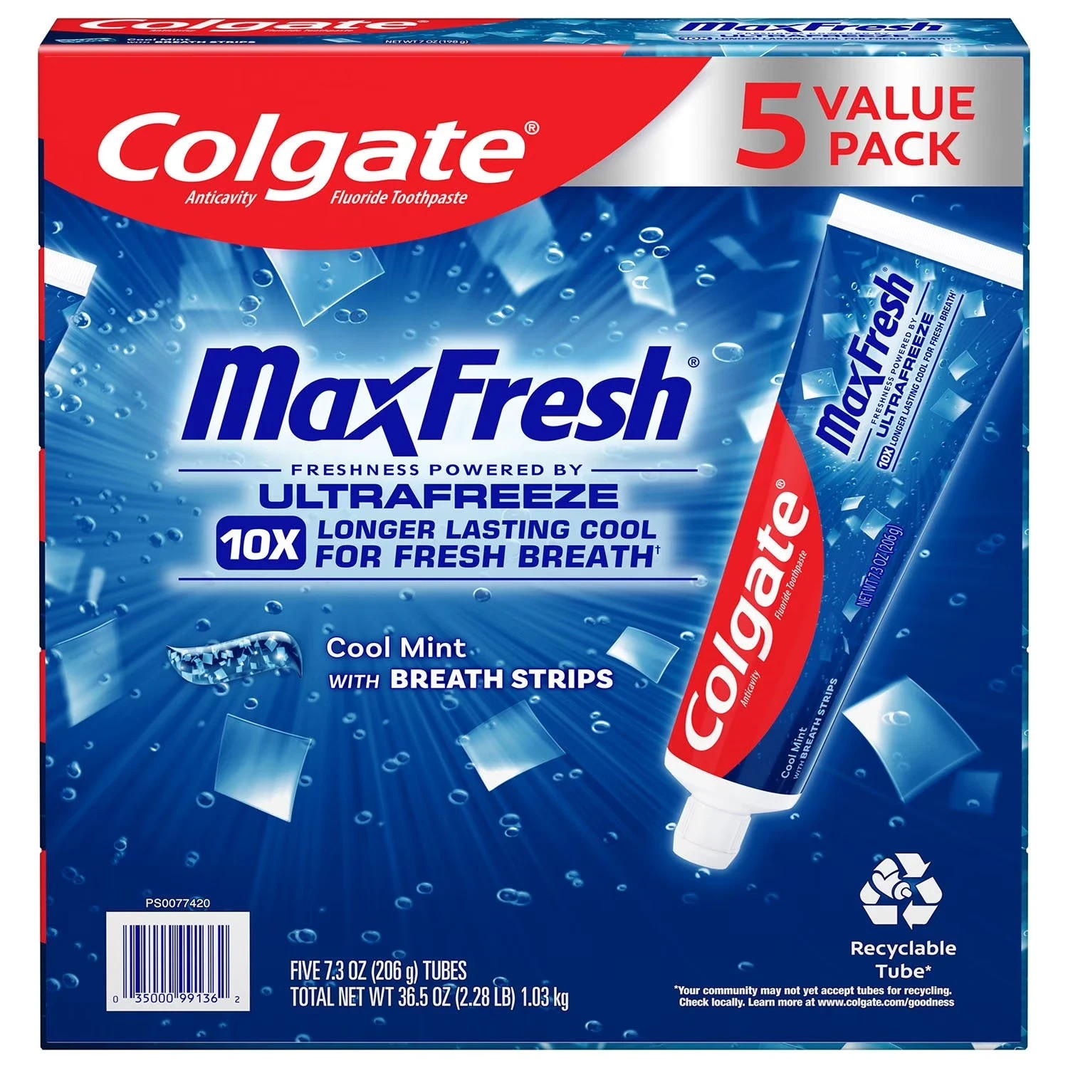 Colgate MaxFresh Toothpaste Cool Mint Mini Breath Strips 7.3oz 5 Pack