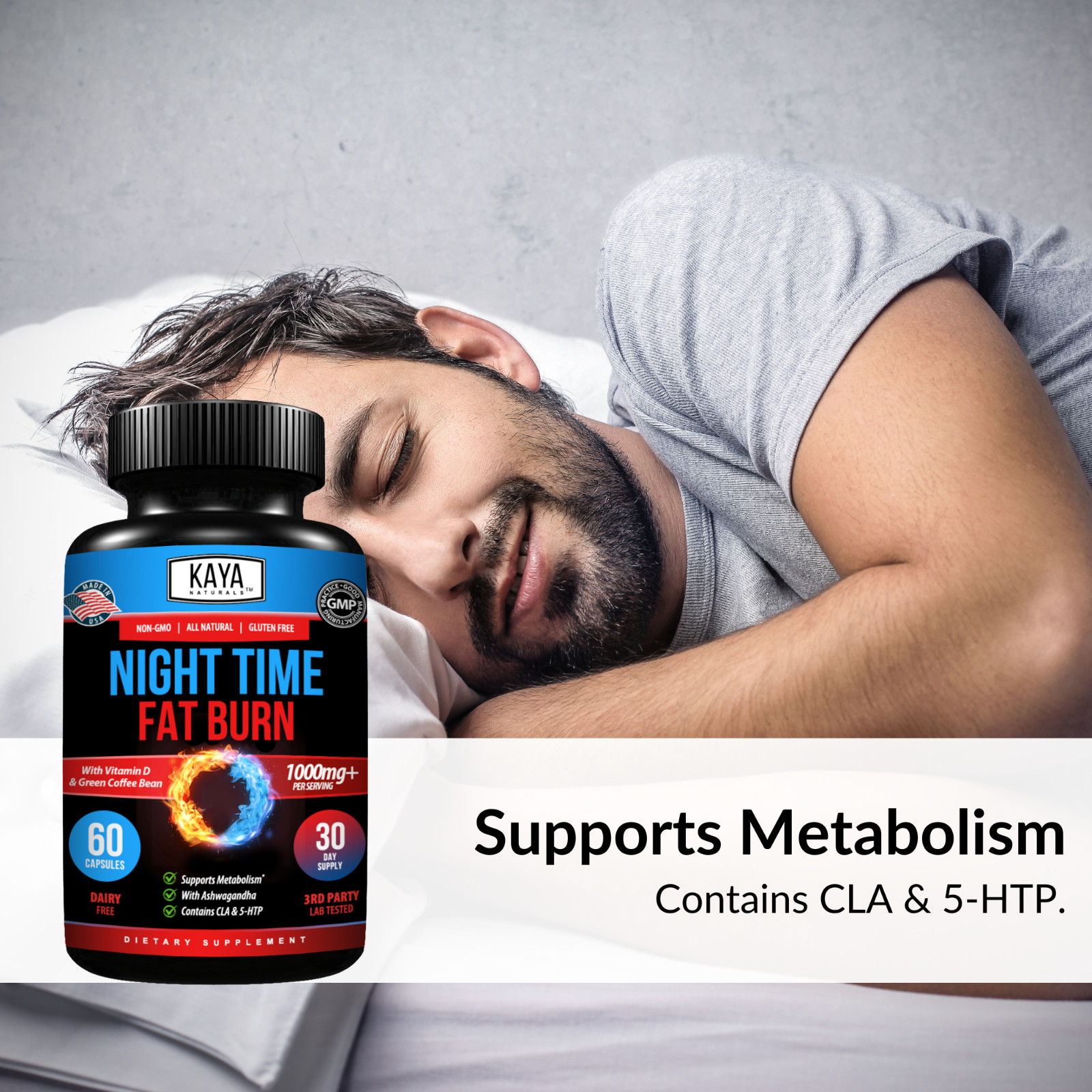 Night Time Fat Burn Supplement 60ct, Metabolism Support, Healthy Weight Loss