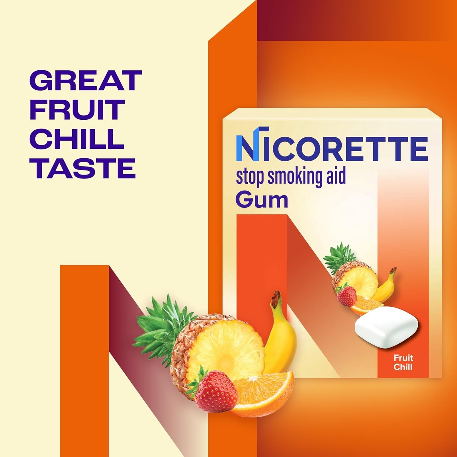 Nicorette Nicotine Gum Stop Smoking Aid 2 mg Fruit Chill Flavor – 200 Count