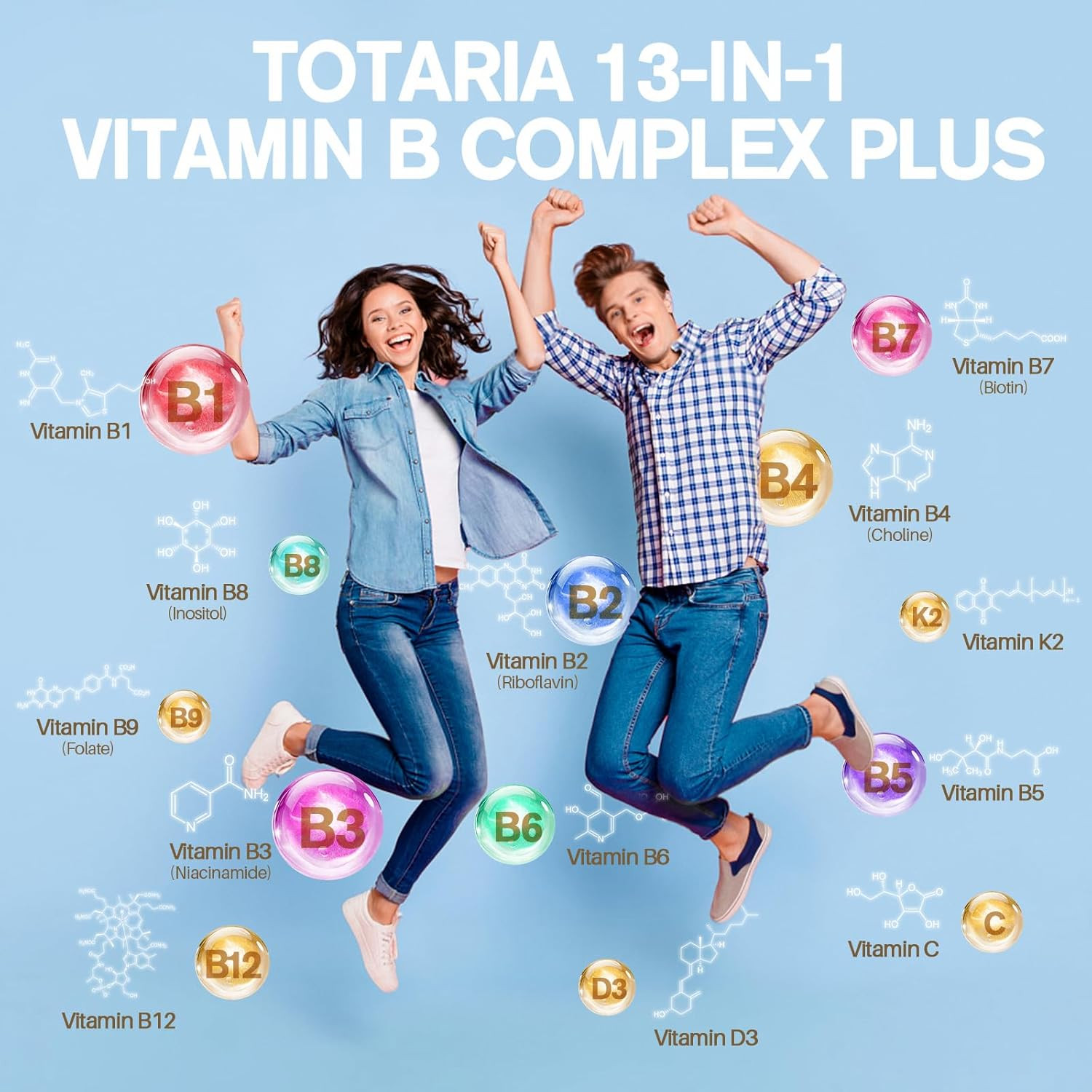 13-In-1 Vitamin B Complex plus with Vitamin B1, B2, B3 (Niacinamide), B4, B5, B6