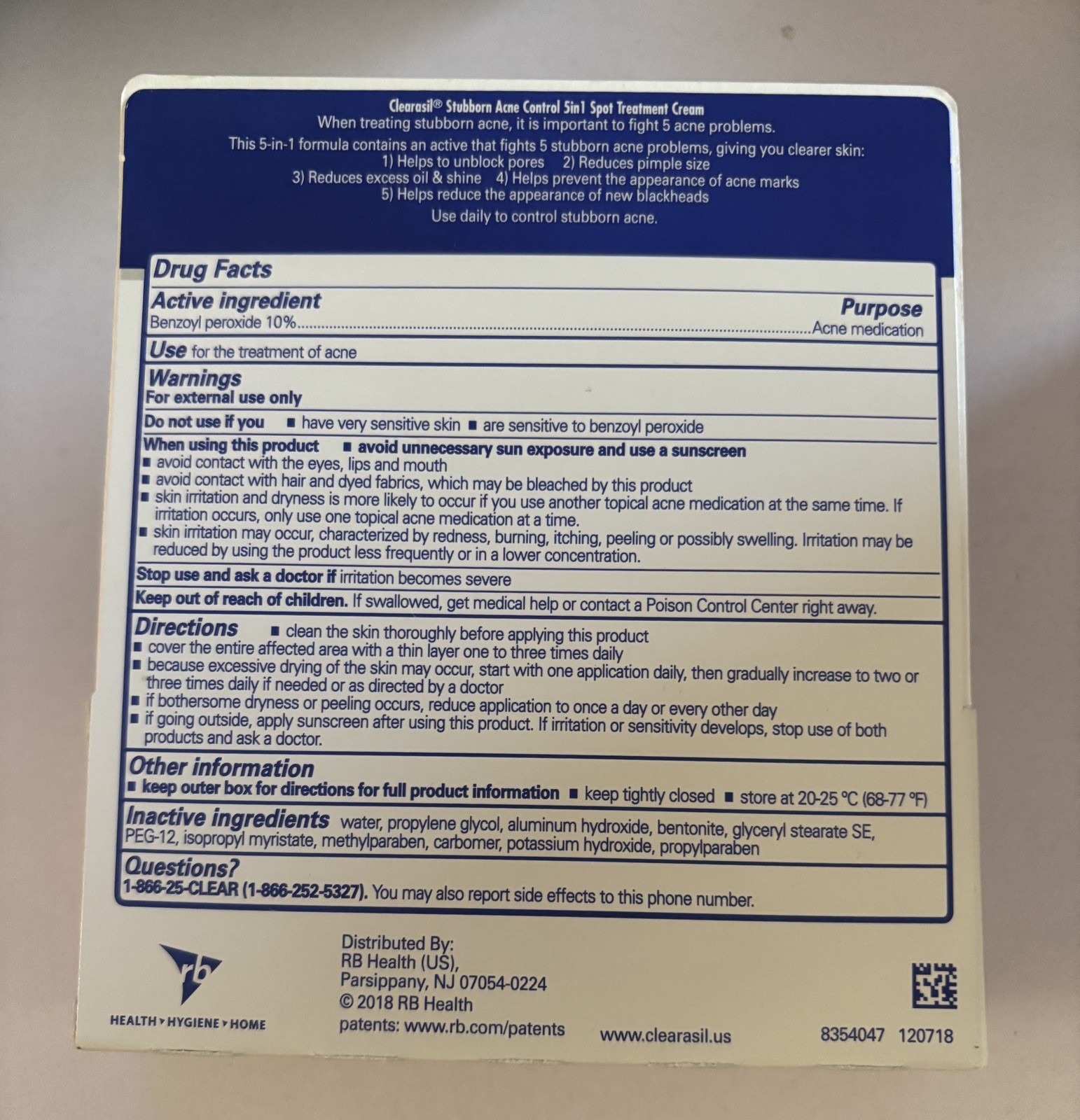Clearasil Benzoyl Peroxide Stubborn Acne Spot Treatment Cream 1 oz EXP 2026/12