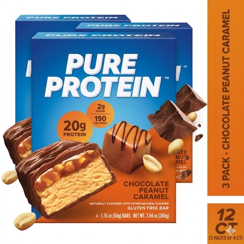 (3 Pack) Pure Protein Bars Chocolate Peanut Caramel 20g Protein 4ct