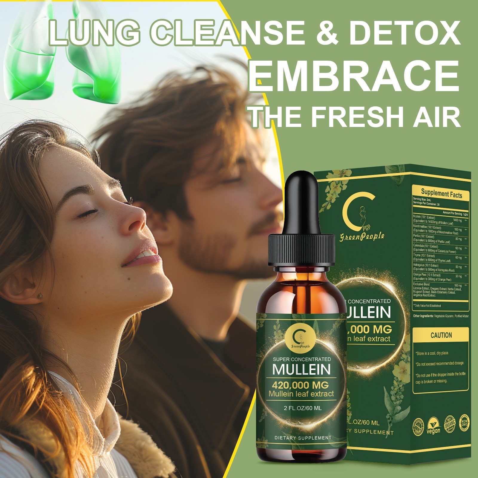 Natural Mullein Drops for Lungs, Detox and Cleanse Mullein Extract Supplement