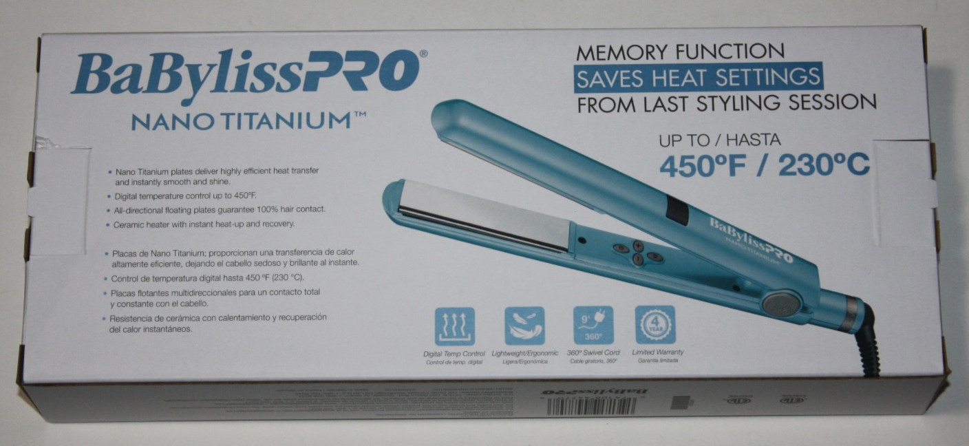 BaBylissPRO Nano Titanium 450°F 1″ Digital Straightener – Blue NEW