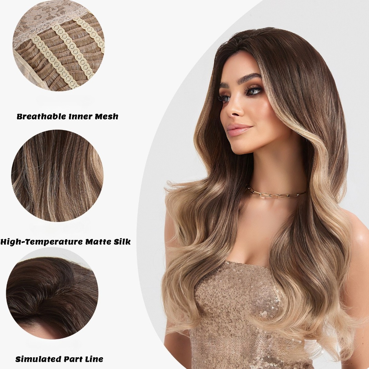 Heat Resistant 26in Ombre Honey Blonde Long Wavy Wig Full Cap for Women Party