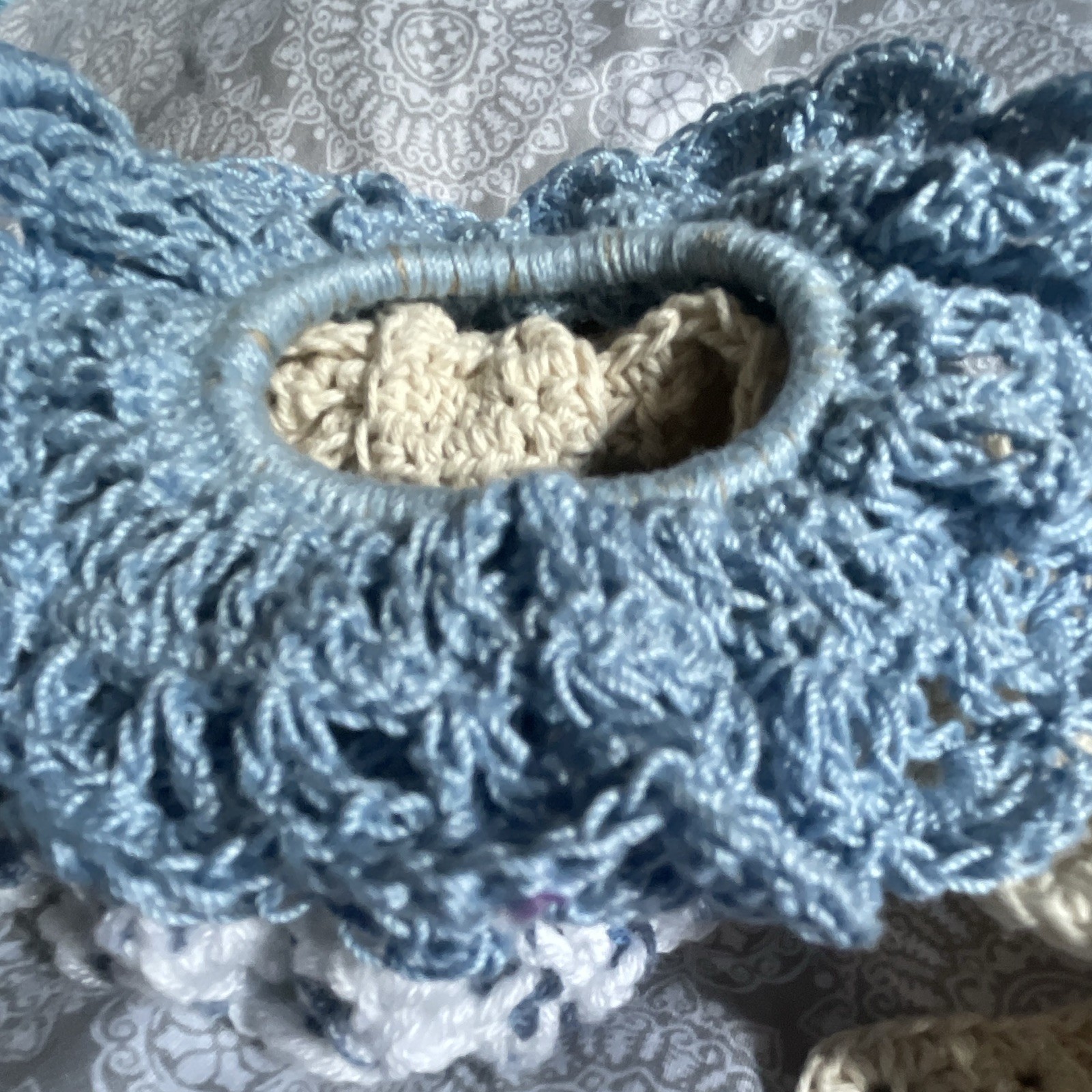 Crochet Scrunchie Set With Scarf Bow, Blue White Beige Hair Ties Women Adult
