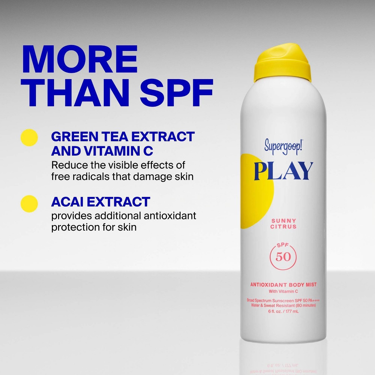 Supergoop! PLAY Antioxidant Body Sunscreen Mist with Vitamin C – SPF 50 -6 fl oz