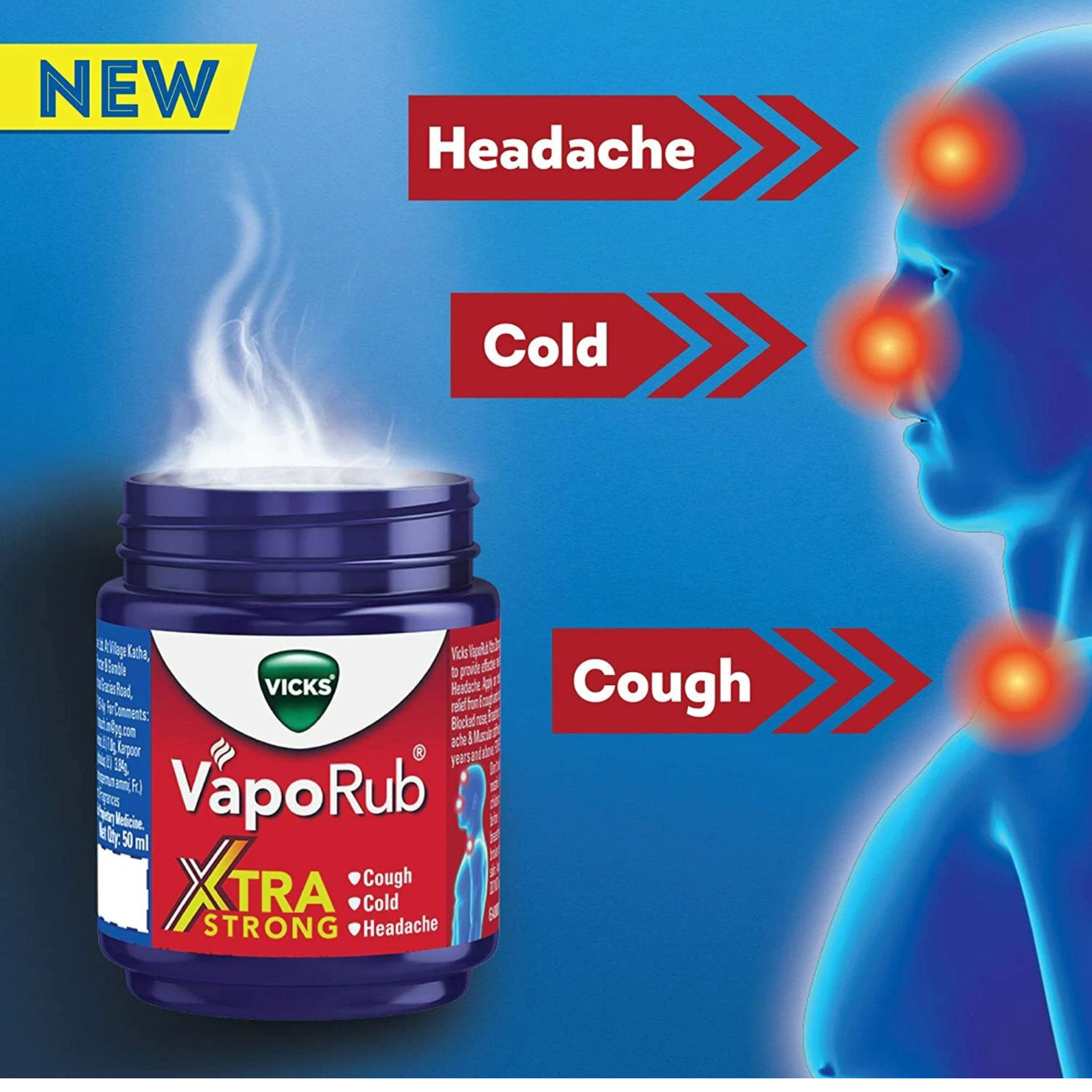 Vicks VapoRub Xtra Strong 50ml Chest Rub Cold Cough Relief Headache Body Ache