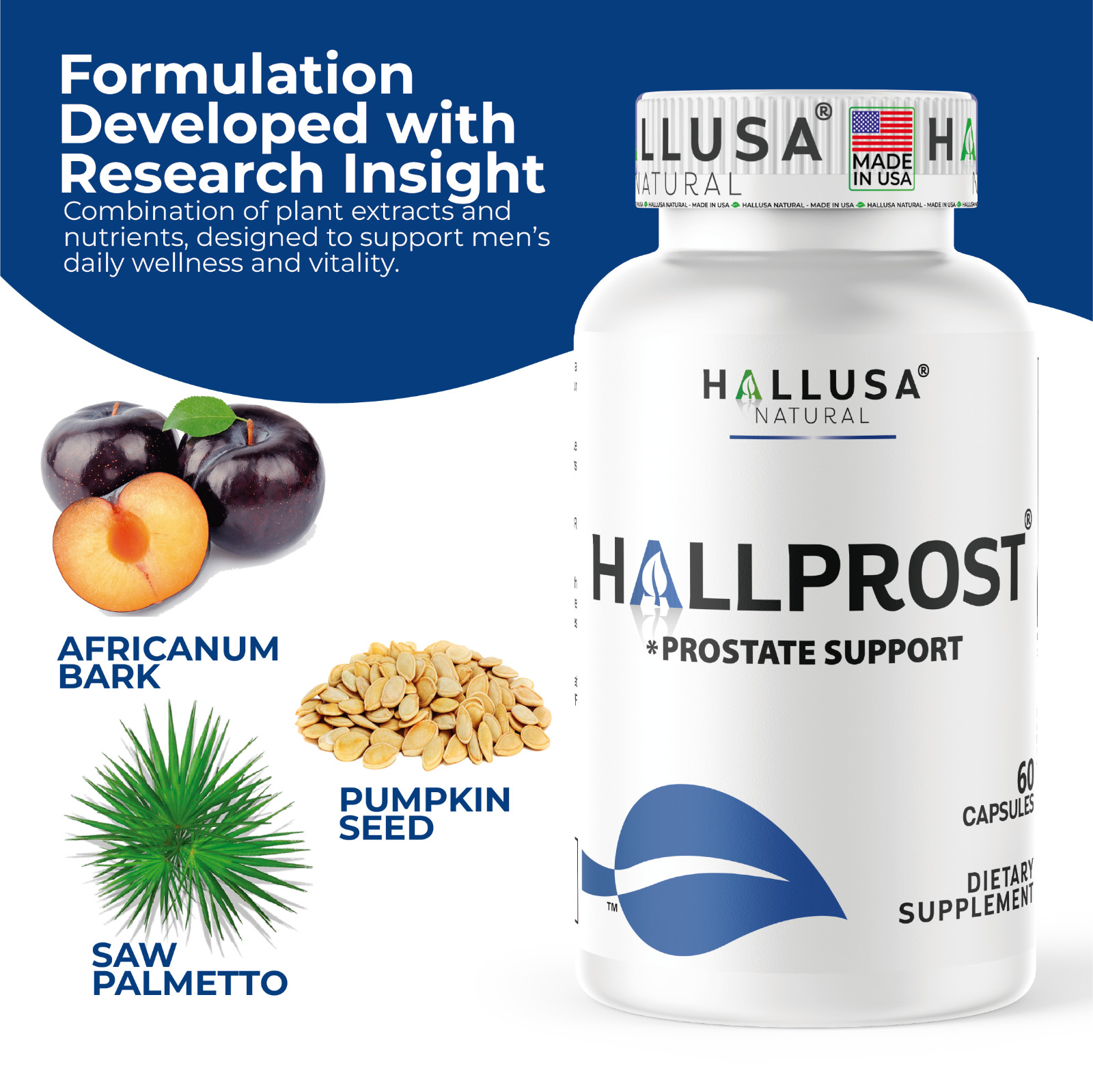 HALLPROST – Inflamed Prostate – Prostatitis – BPH – Urinary Function – 60 Cap