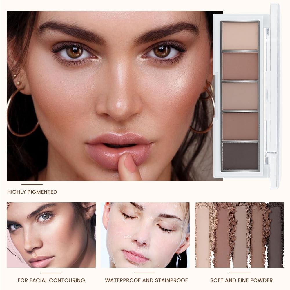 Matte Neutral Cool Brown Eyeshadow Palette,5-Color Matte Taupe Beige Clay Mocha