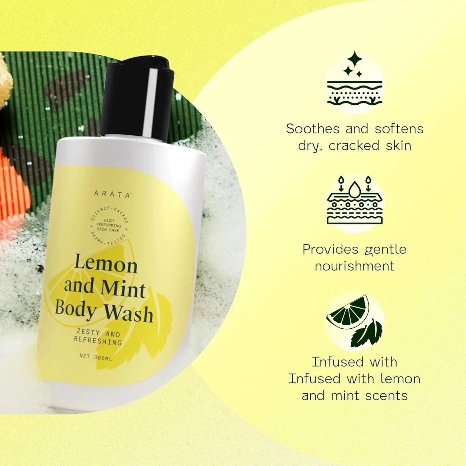 Arata Lemon Mint & Hyaluronic Acid Body Wash – 300 ml