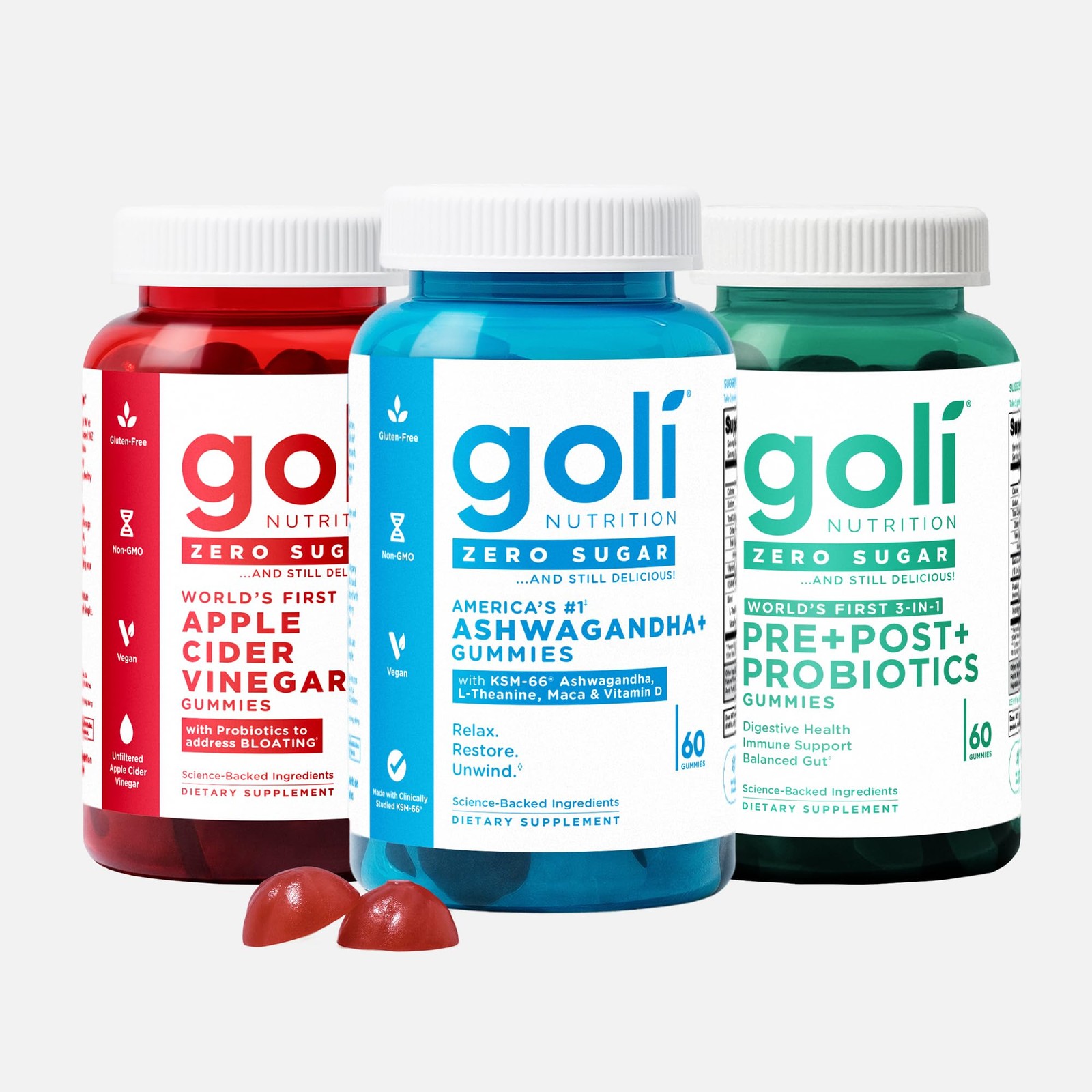 Goli Zero Sugar Trio – World’s First 3-in-1 Pre, Post, 60 Count (Pack of 3)