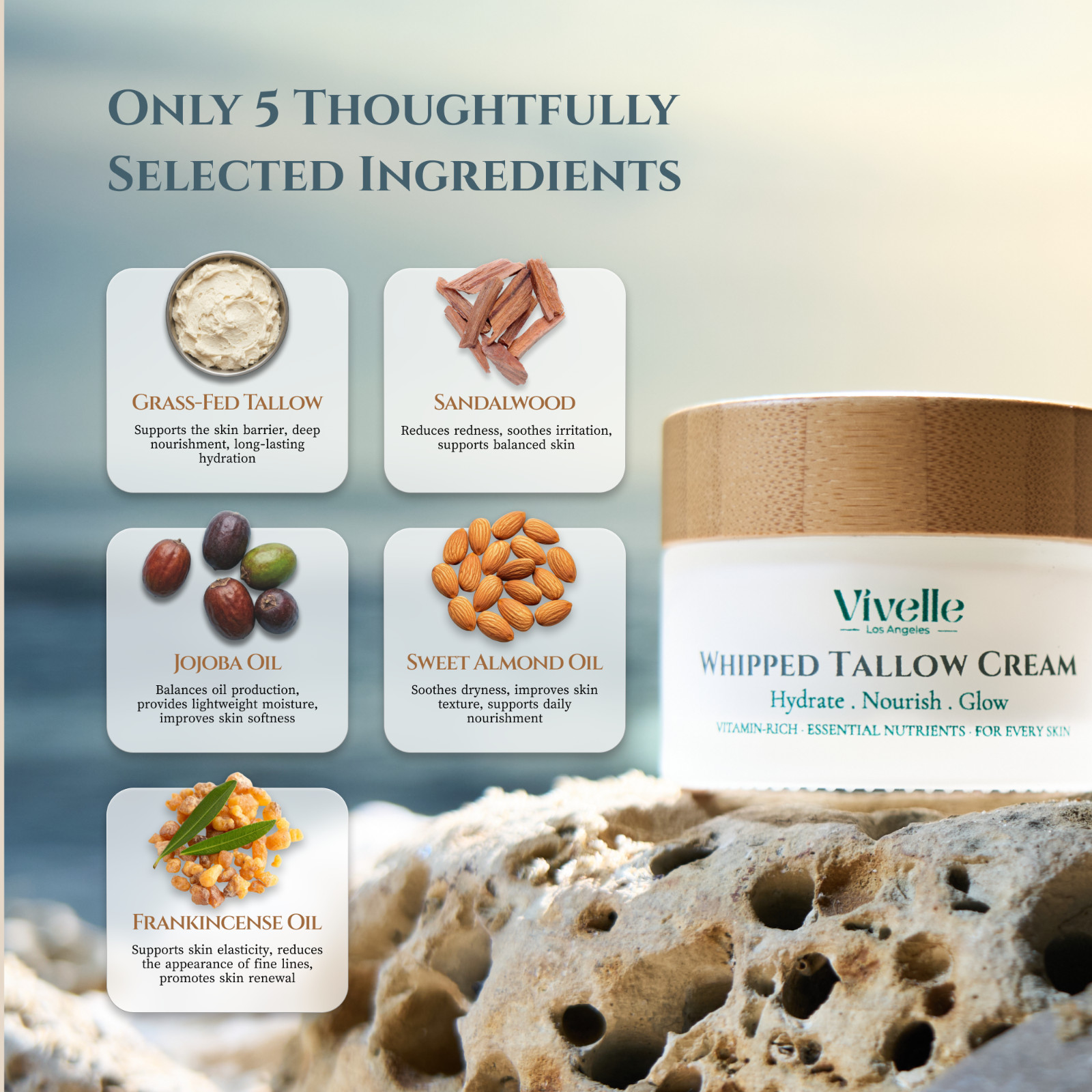 2 Pack Whipped Tallow Face Cream Moisturizer Grass Fed Beef Tallow 3.6oz