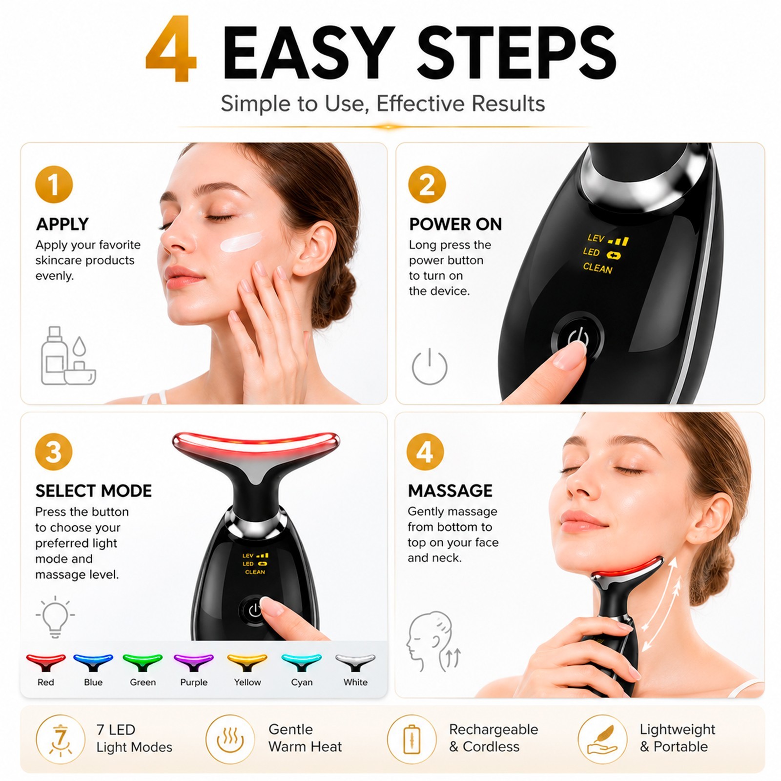 Neck Face Lifting Massager Skin Tighten Device LED Anti Wrinkle Double Chin US