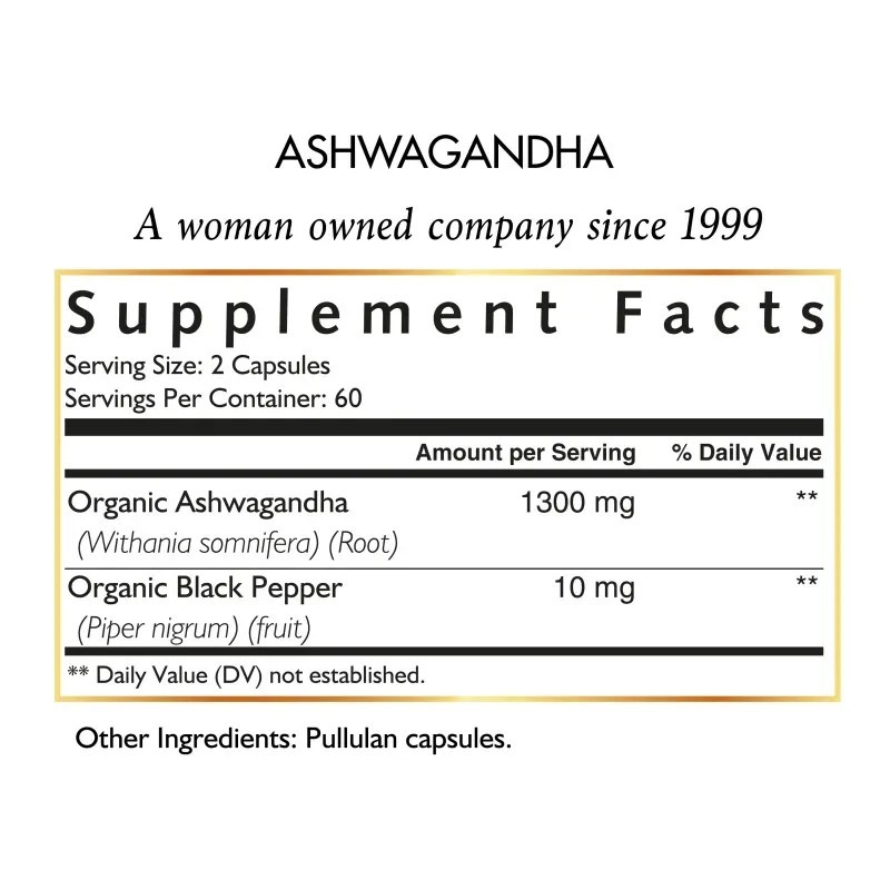 Organic Ashwagandha w/Black Pepper – Brand: Coco March – exp: 12/2029 – 1300 mg