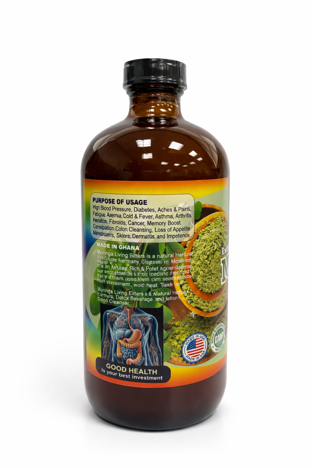 Moringa and Black Seed Bitters (Pack of 2) 100% Natural Organic 16 oz bottle
