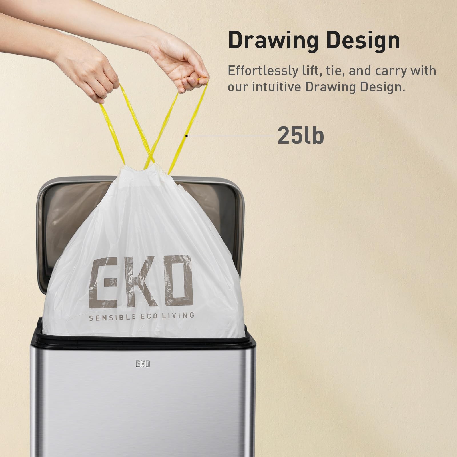 EKO 8 Gallon / 30.3 Liter, 60 Count Drawstring 20 (Pack of 3), White