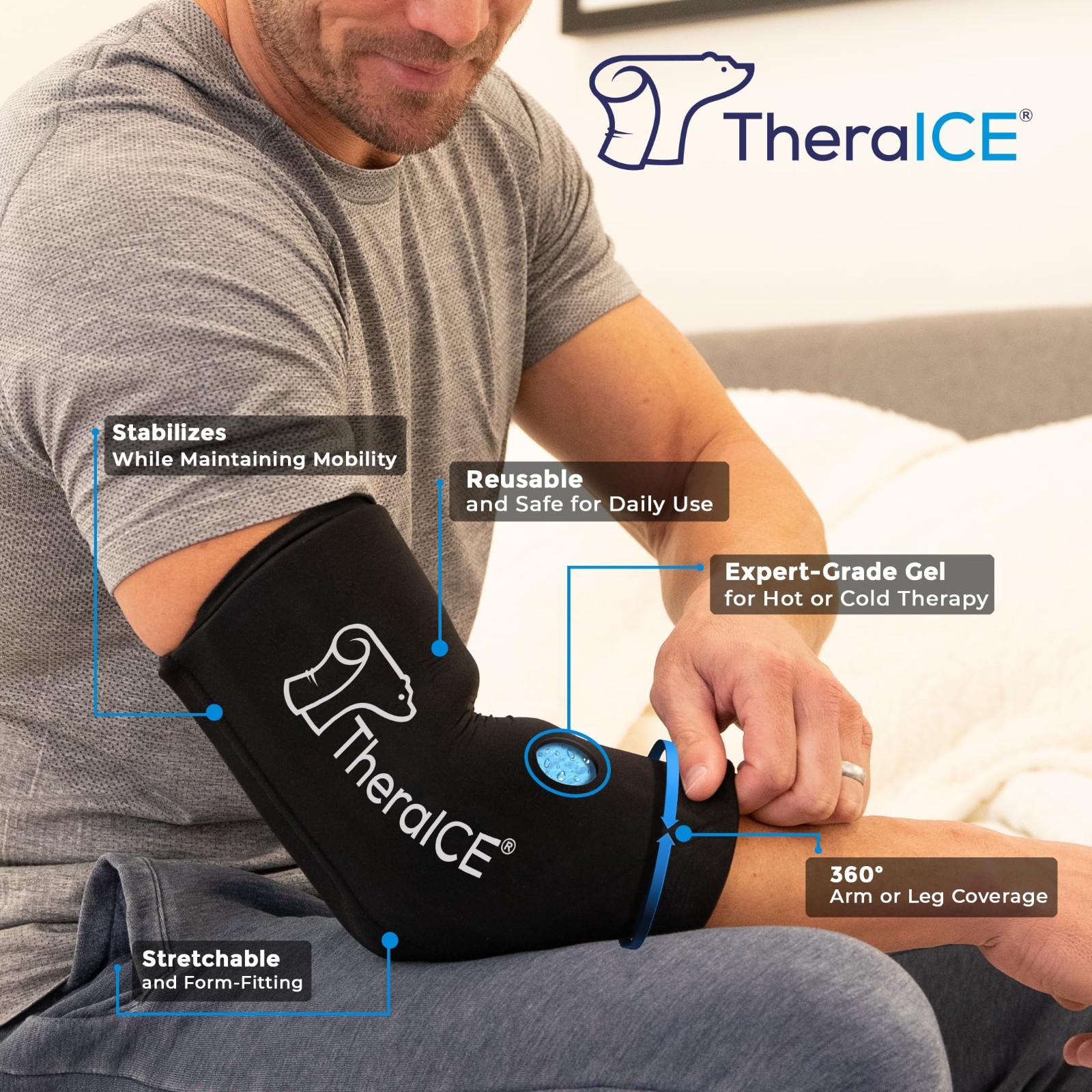 Elbow Ice Pack Compression Sleeve – Reusable Gel Cold Pack for Pain Relief, Tend