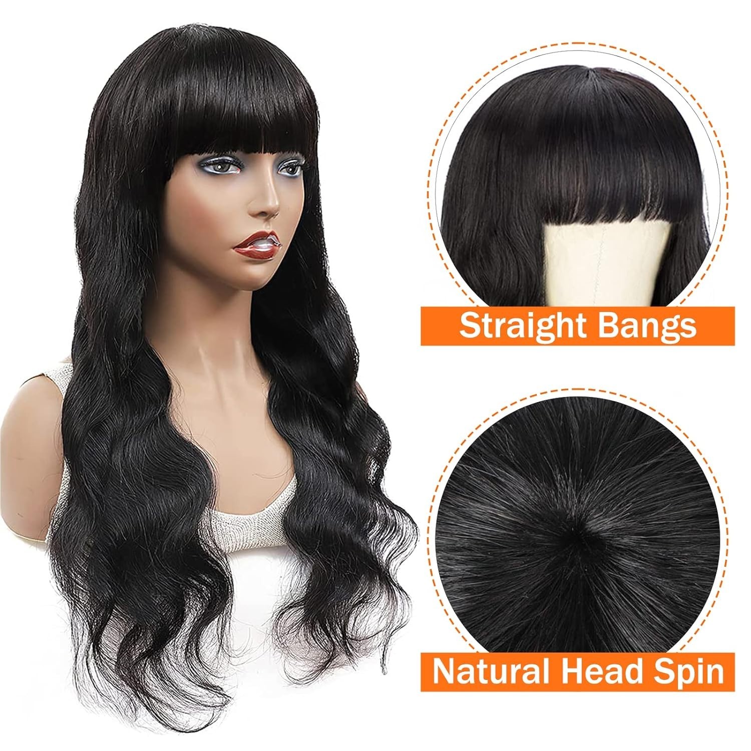 Body Wave Wigs with Bangs Human Hair Wigs for Black Women None Lace Front Wigs
