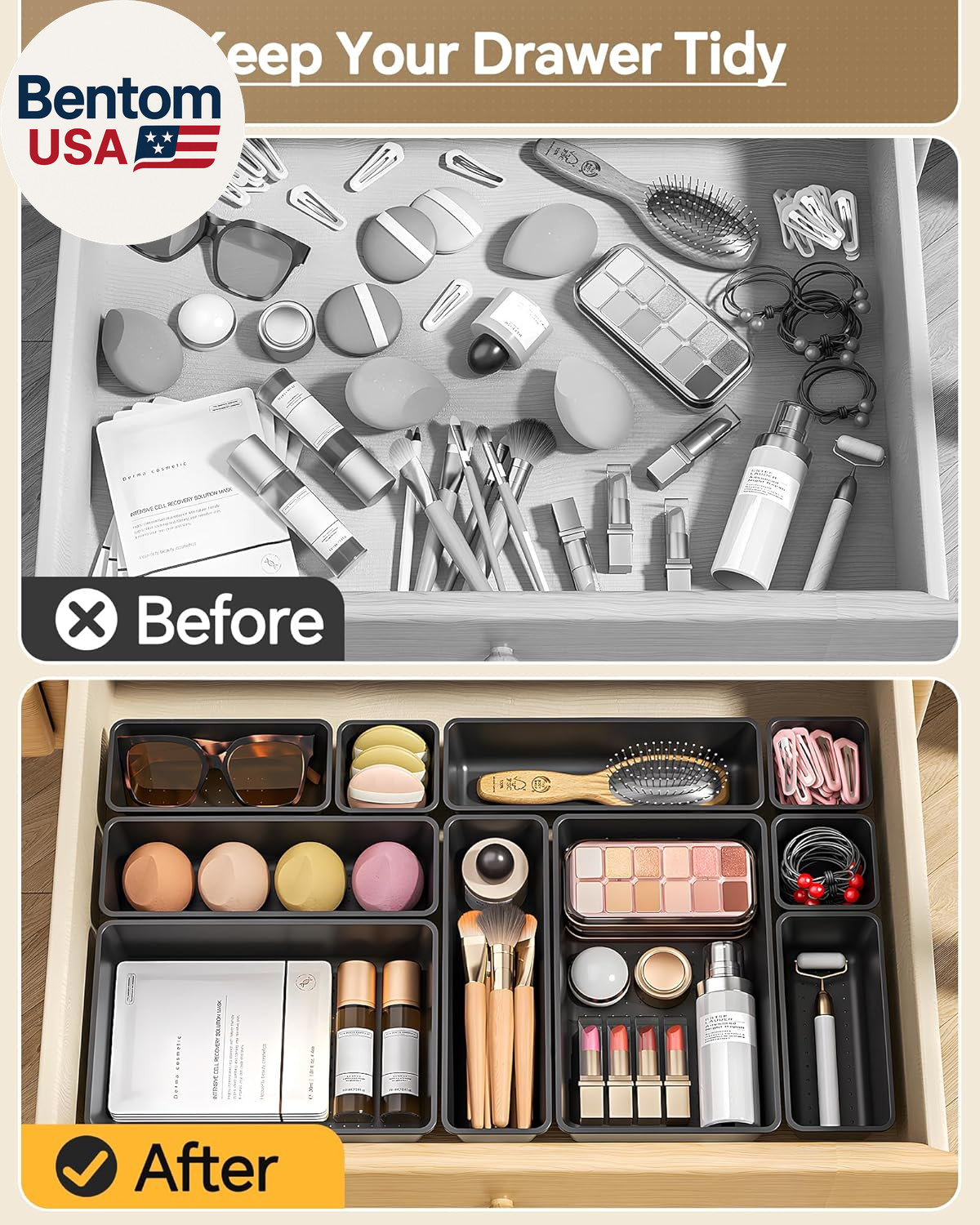 25 PCS Plastic Drawer Organizers Set, 4 Sizes Vanity Organizer, Makeup and Desk