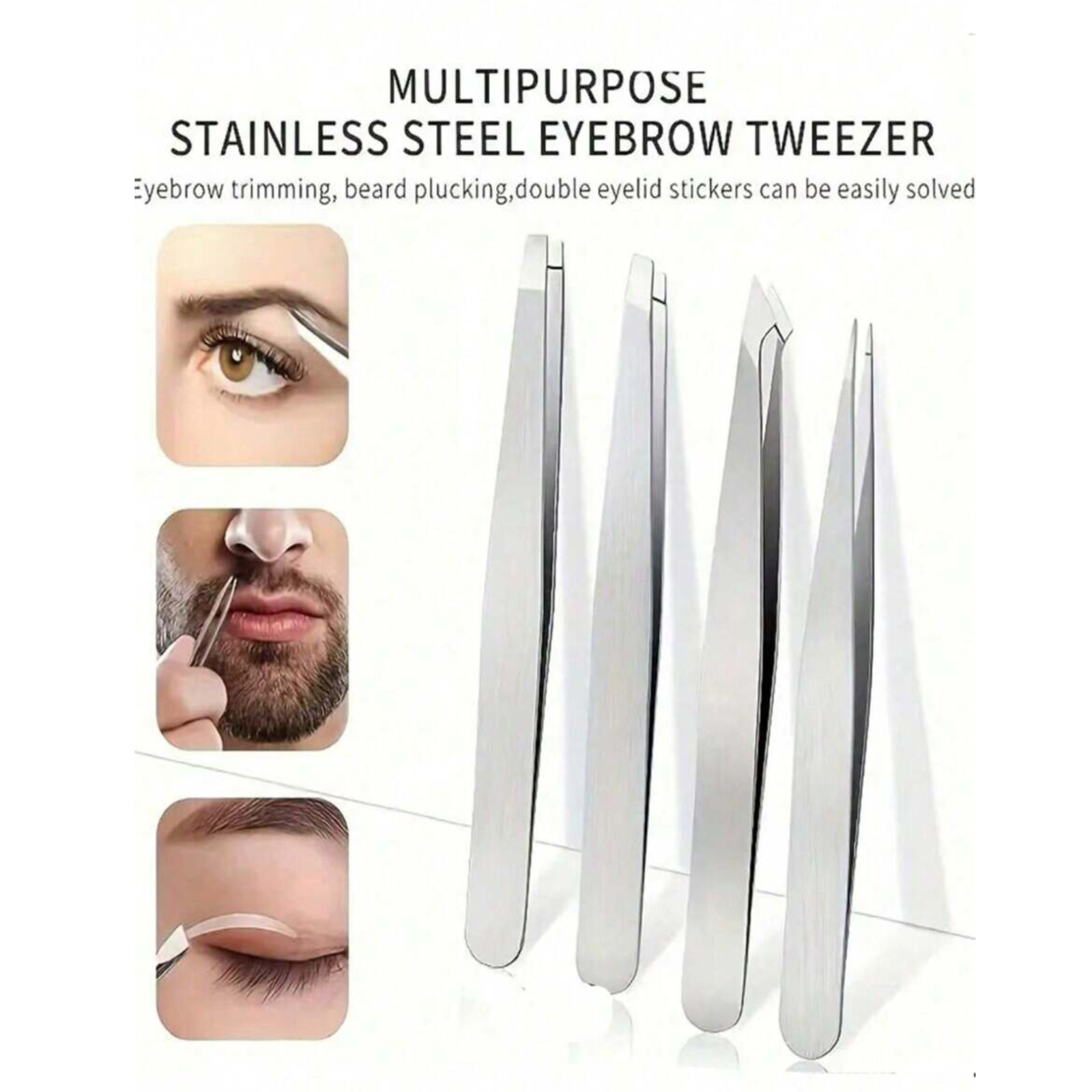 4x Professional Eyebrow Tweezers Set Plucker Puller Slanted Pointed Tip Manicure