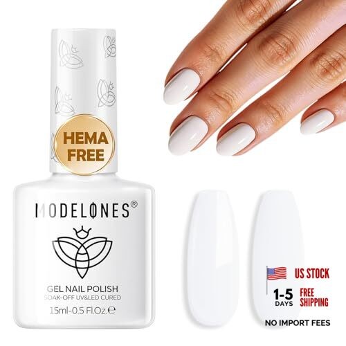 HEMA-Free Gel Nail Polish 15ml, 28+ Days Long Lasting, UV LED Soak Off, White