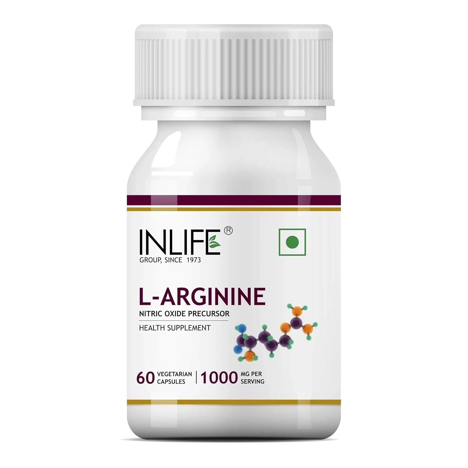 INLIFE L Arginine Capsules 1000mg Supplement – 60 Capsules