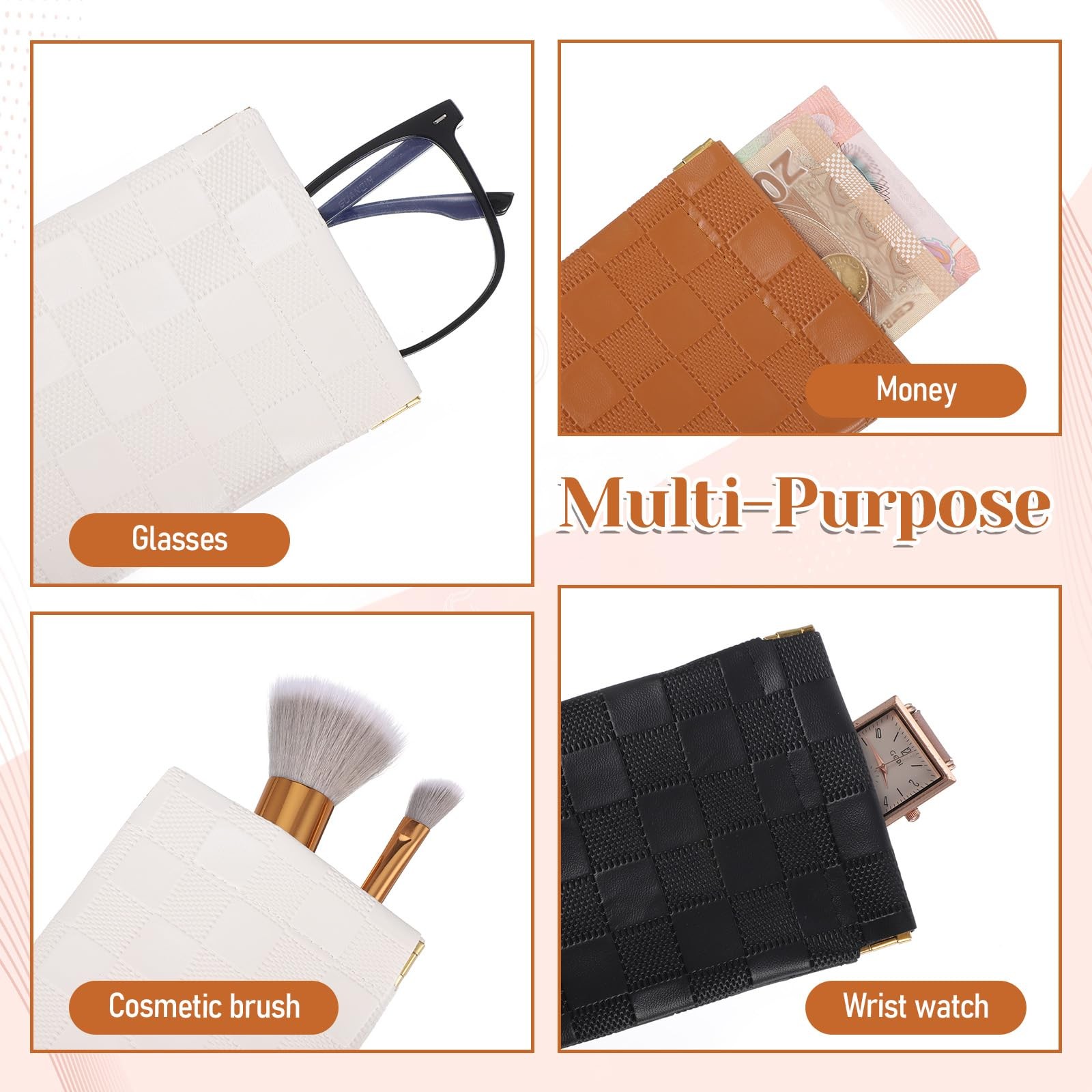 6 Pcs Small Makeup Bag 7.28 × 3.54 Inches/18.5 × 9 Cm, Black, white, brown