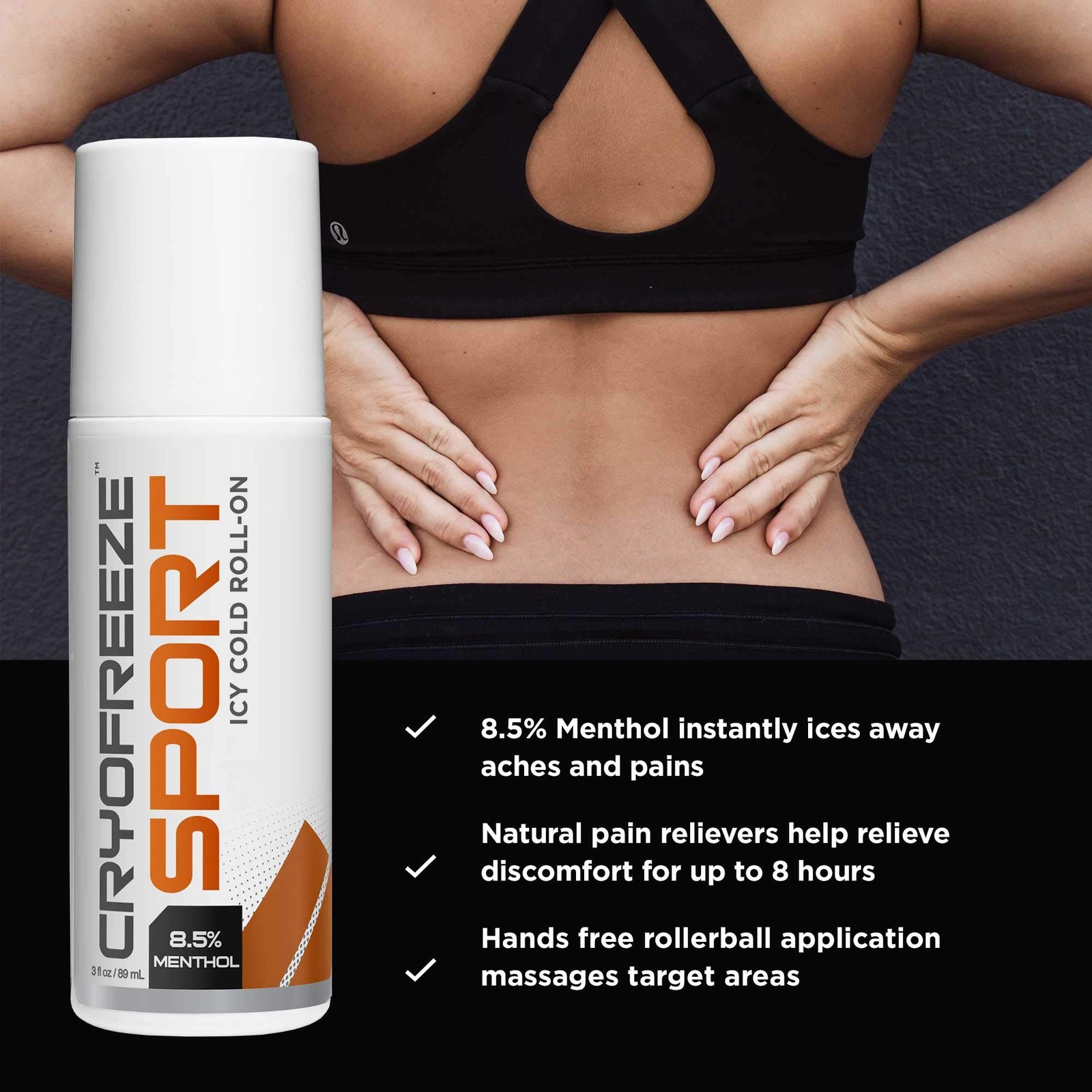 Omax Cryofreeze Sport Icy Cold Pain Relief Roll-On 8.5 Menthol Natural Pain