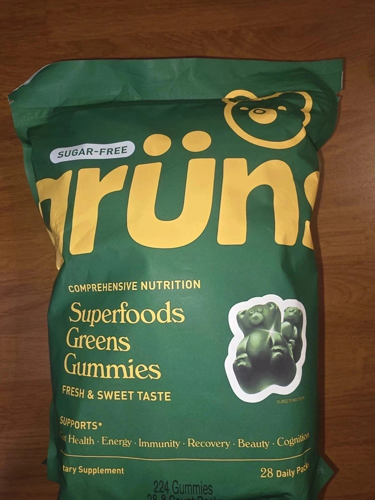 Gruns Adults Super Greens Gummies Bears NO SUGAR Superfood 28 Packs