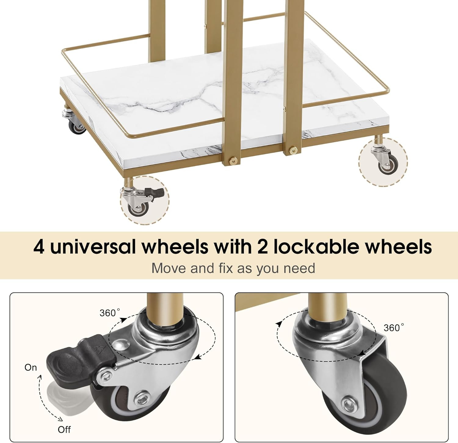 Barberpub Utility Salon Trolley, Metal Storage Rolling Barber Trolley with Wheel