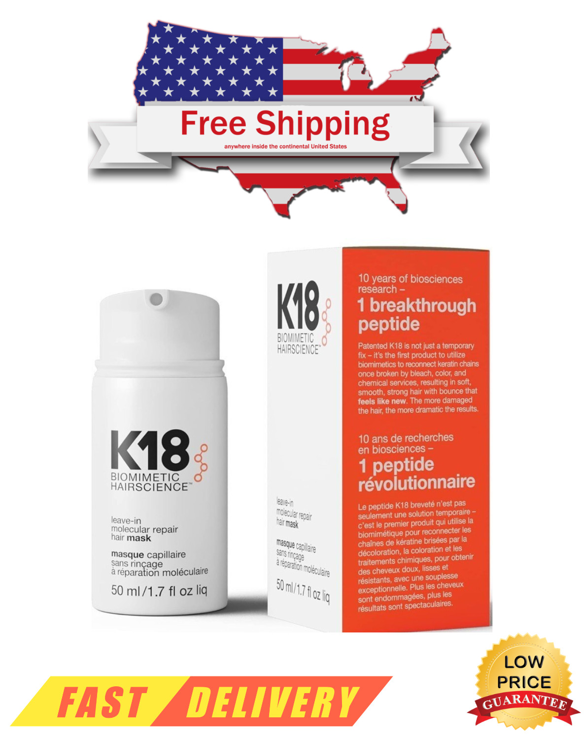 K18 Hair Mask Leave In Molecular Repair Biomimetic Hairscience 50ml 1.7oz