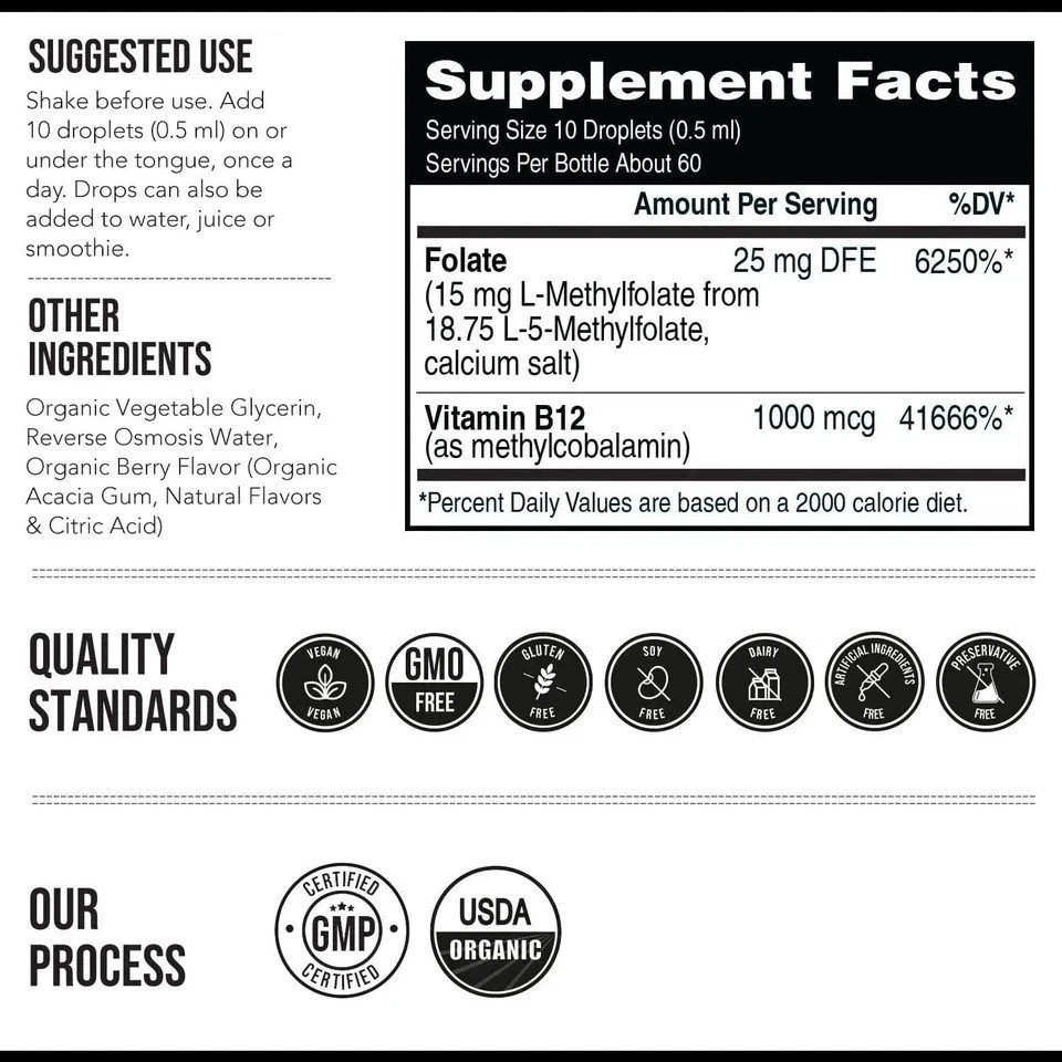 L-Methylfolate 5-MTHF Plus Methyl B12 15 MG Active Formula B9 NEW!**