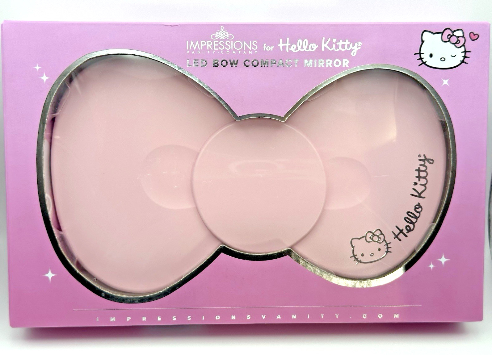 Hello Kitty Handheld LED Mirror- Pink Bow -Rechargeable battery 3 temp Large NIB
